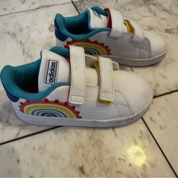 Adidas Rainbow white Toddler Sneakers Unisex Size 10 - Picture 3 of 6